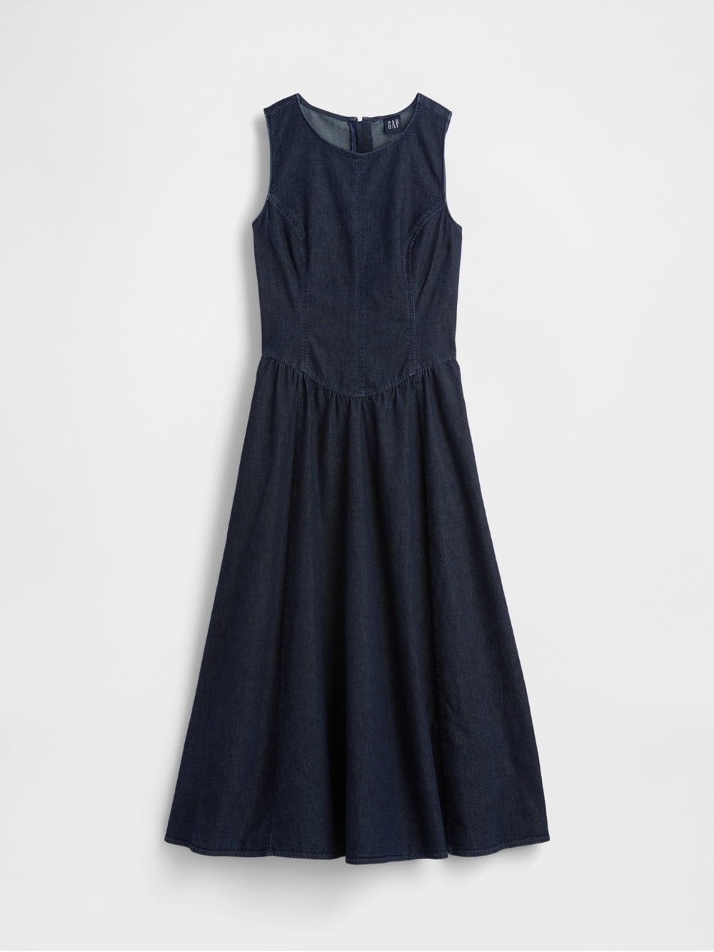 NWT Gap Denim Drop Waist Midi Dress with Pockets and Basque waist. Size L - Picture 5 of 8